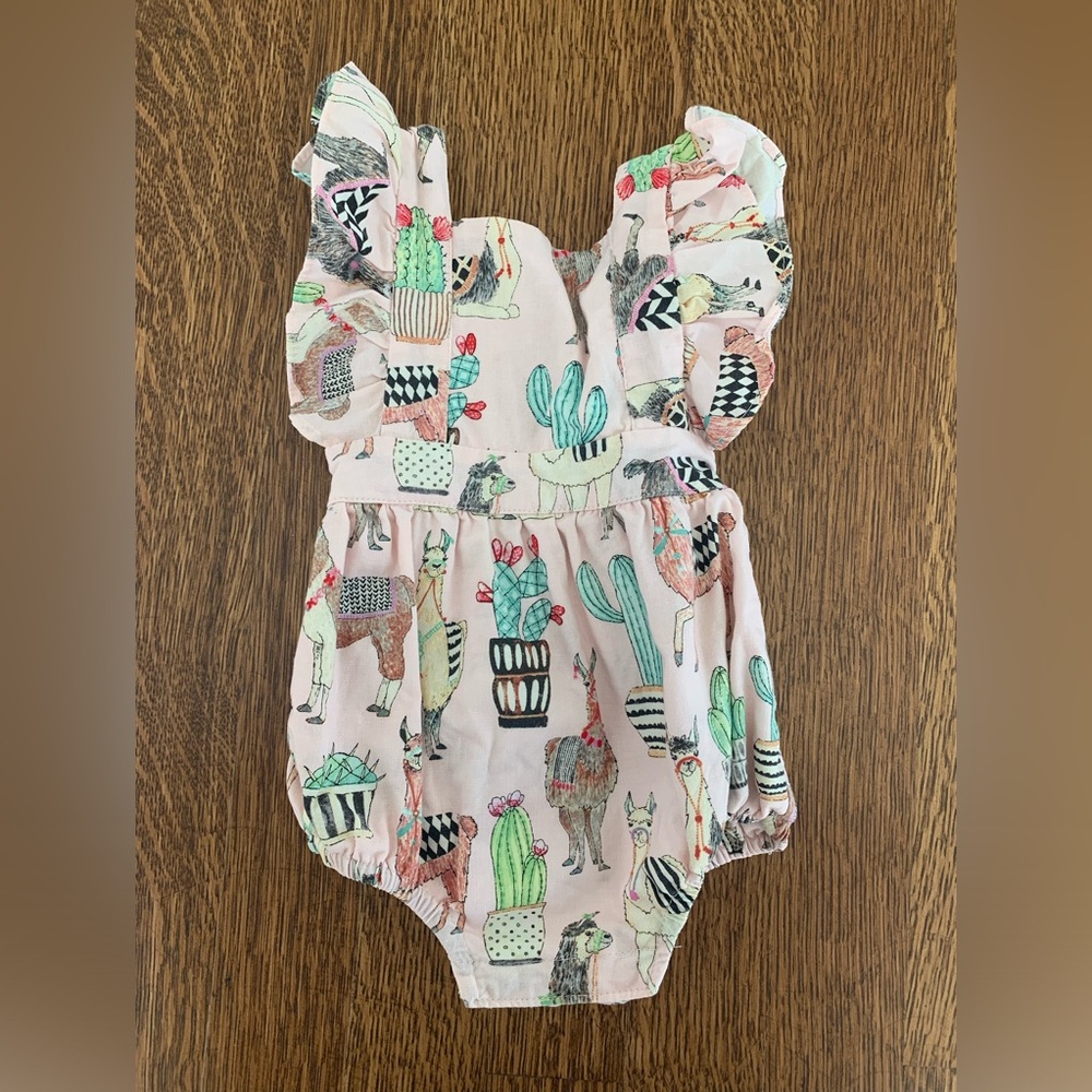Adorable llama and cactus bubble romper